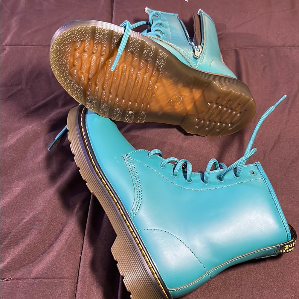 Dr. Martens Blue Combat Boots with Glossy Finish
